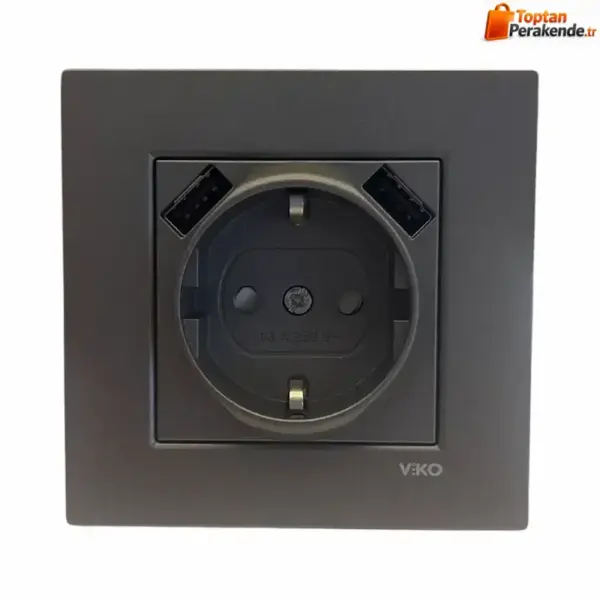 Viko Artline Novella/Trenda Füme 2 Usbli Topraklı Priz Komple